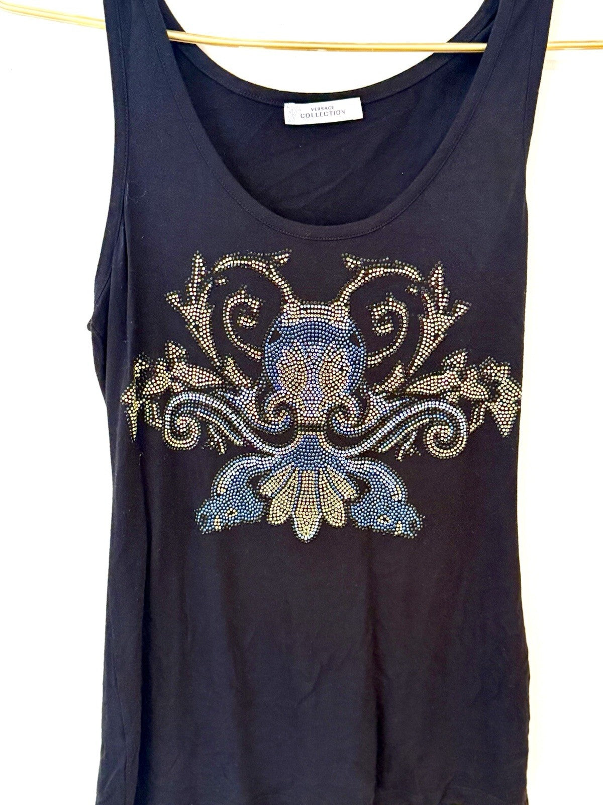 Versace Collection Black Embellished T Shirt Sparkle 40