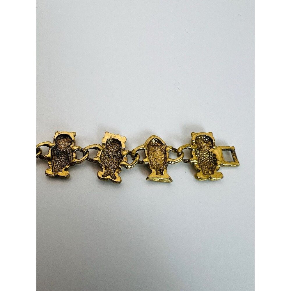 Adorable Vintage Gold Tone Kitten/Cats Fish Charm Bracelet