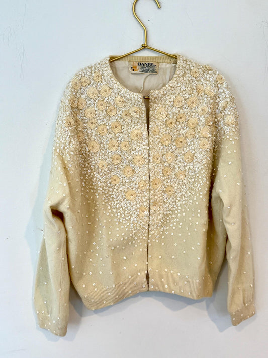 Vintage Banff Floral Sequin Wool Cardigan Retro Pin up
