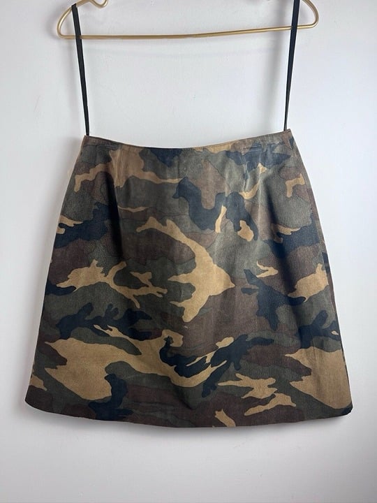 Vintage Camouflage Snap Front Mini Skirt 100% Suede Leather NWT