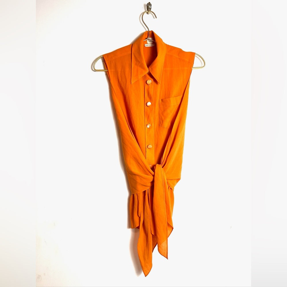 Hermes Orange Tie Blouse Buttondown 36