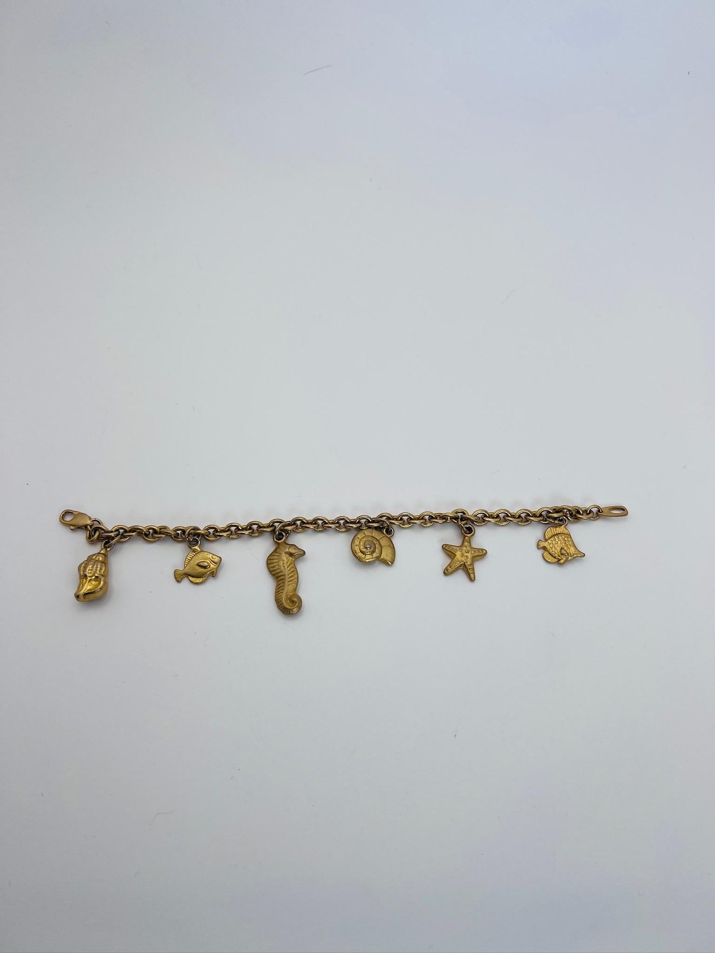 Vintage Seashell Gold Tone Charm Bracelet