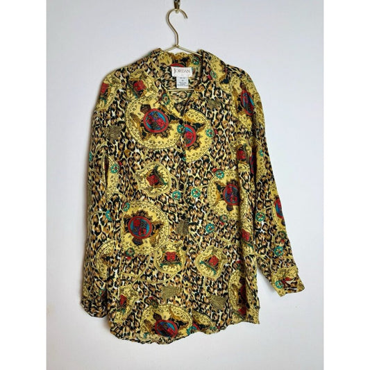 Jordan Multicolored Leopard Silk Blouse Top 1980s Vintage