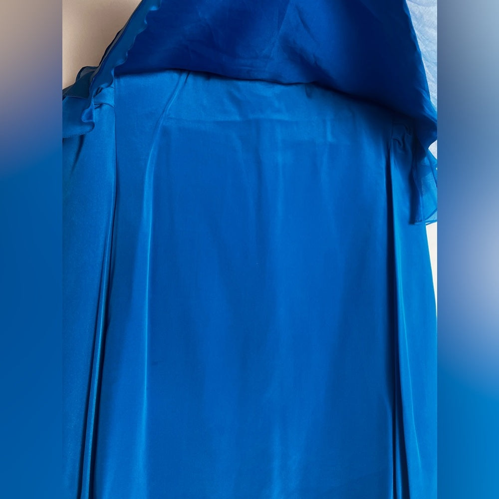 Vintage The Silk Farm royal blue cape silk blouse 4