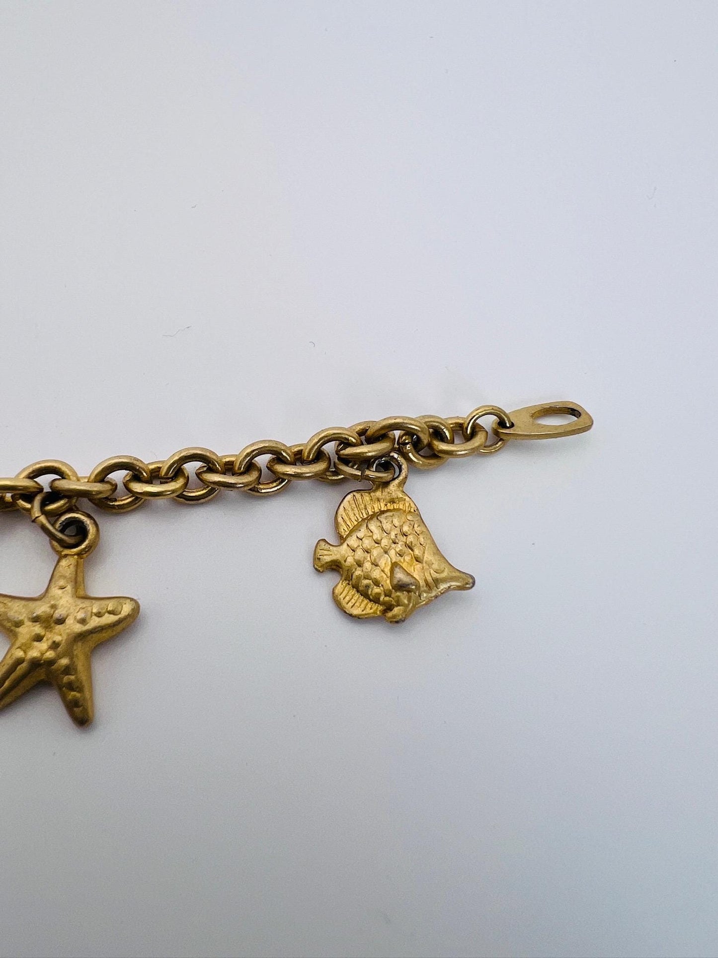 Vintage Seashell Gold Tone Charm Bracelet
