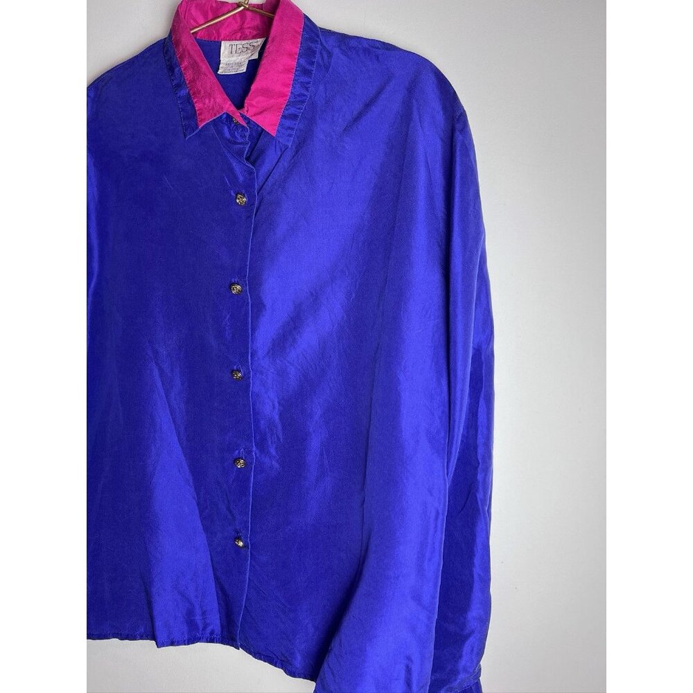 Vintage Purple Pink Tess Silk Button Down Blouse