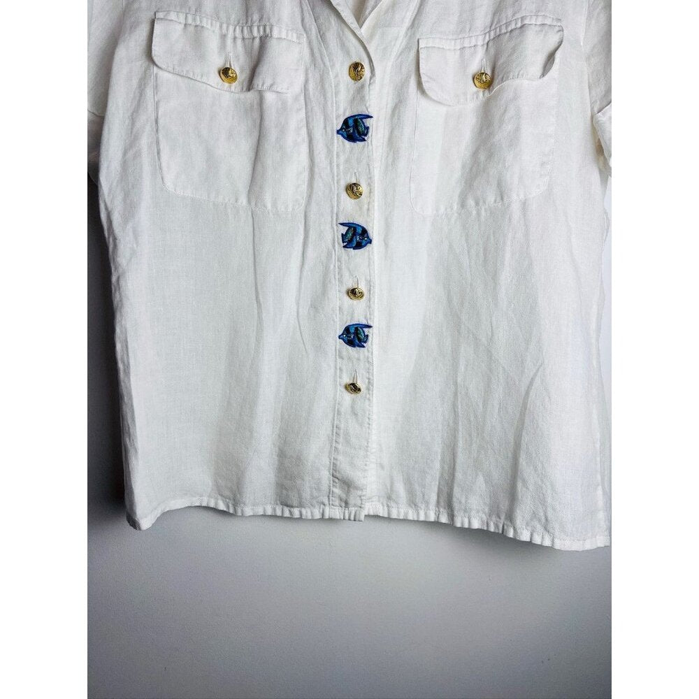 Vintage Escada Margaretha Ley Linen Fish Button Down Blouse