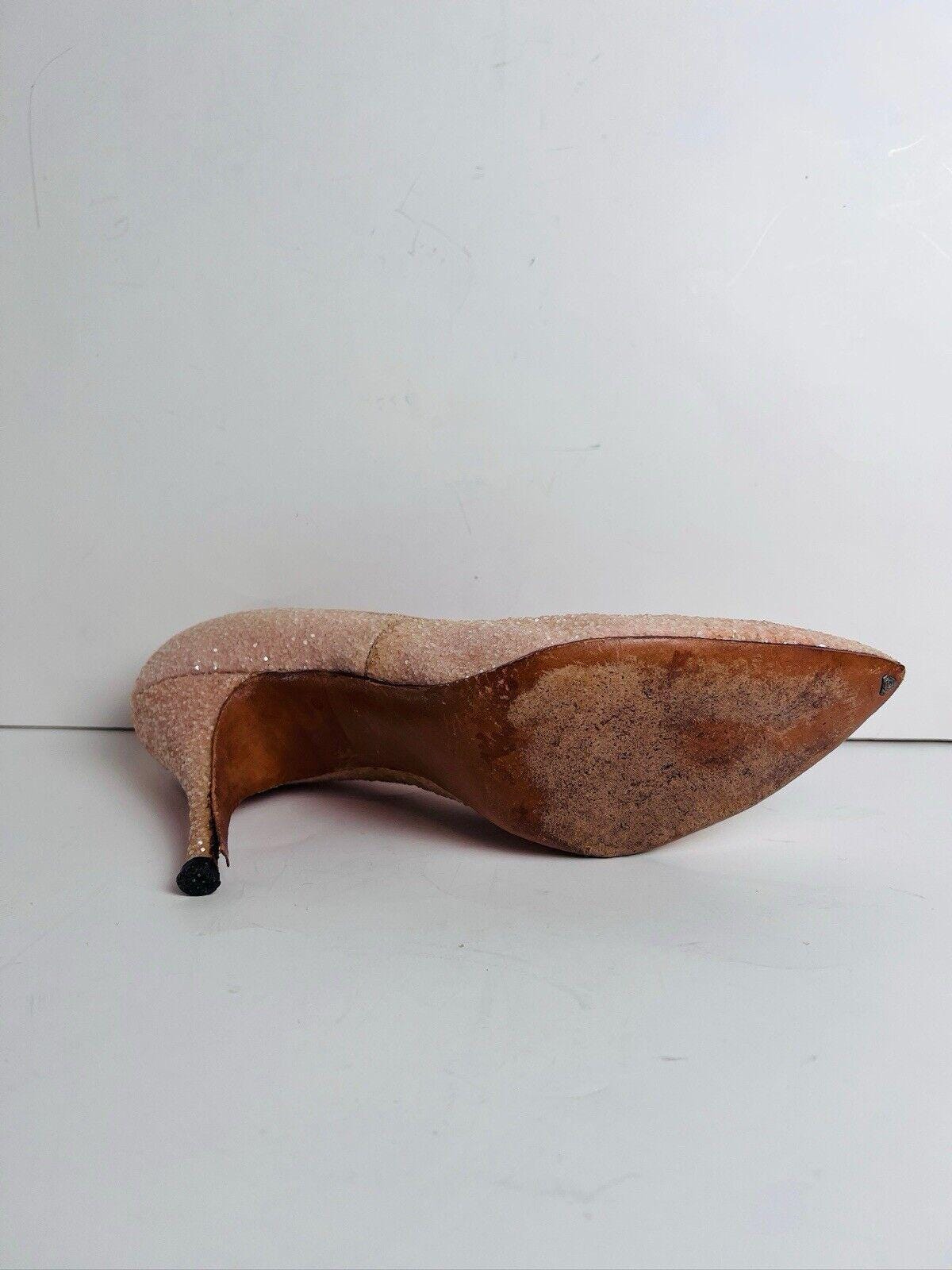 Vintage Schiaparelli Light Pink Glitter Heels 9B Stiletto