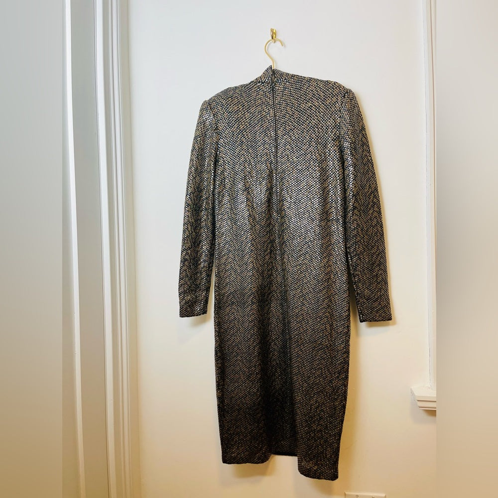 Vintage St. John Knit Midi Dress 1980s Metallic Knit