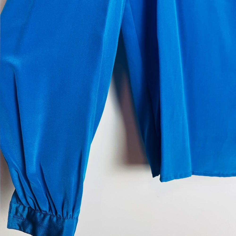 Vintage The Silk Farm royal blue cape silk blouse 4