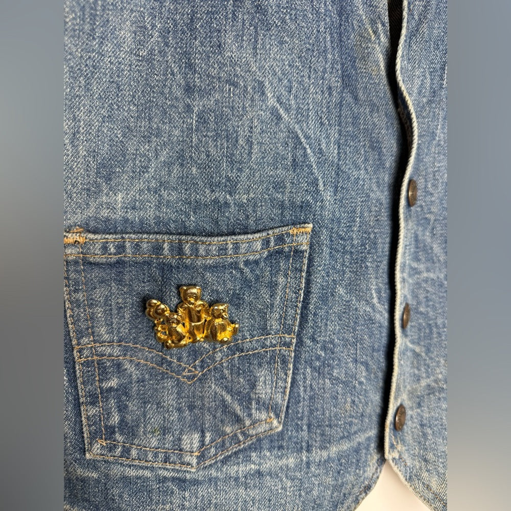 Vintage Orange Tab Levi’s Denim Vest Made in USA Snaps Custom Brooch