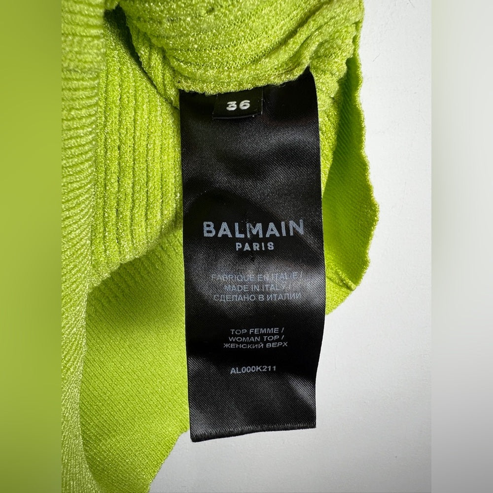 Balmain Neon Green Top Gold Button