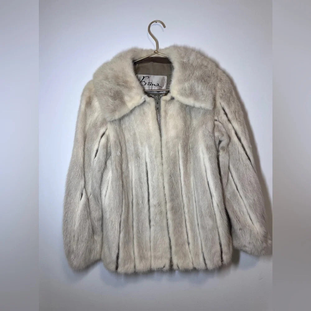 Vintage Short Fur Tan Collared Lined Jacket
