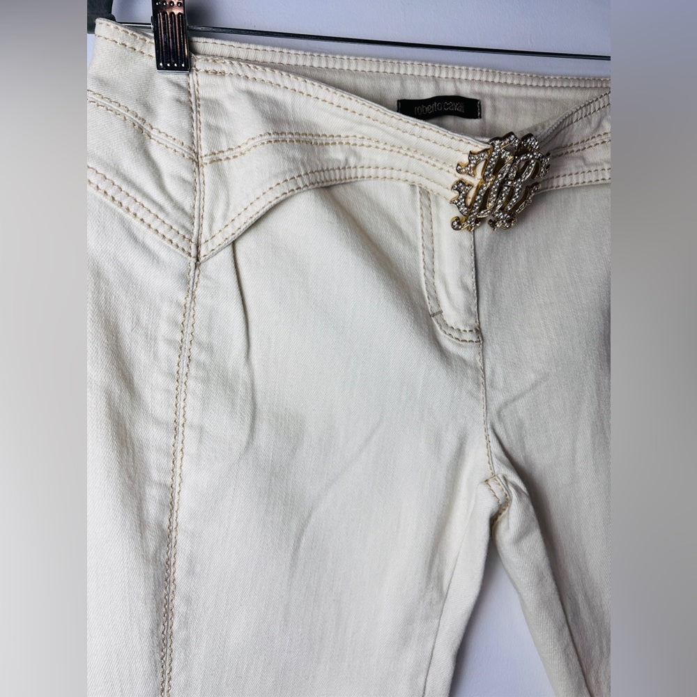 Vintage Roberto Cavalli White Jeans with Signature Belt