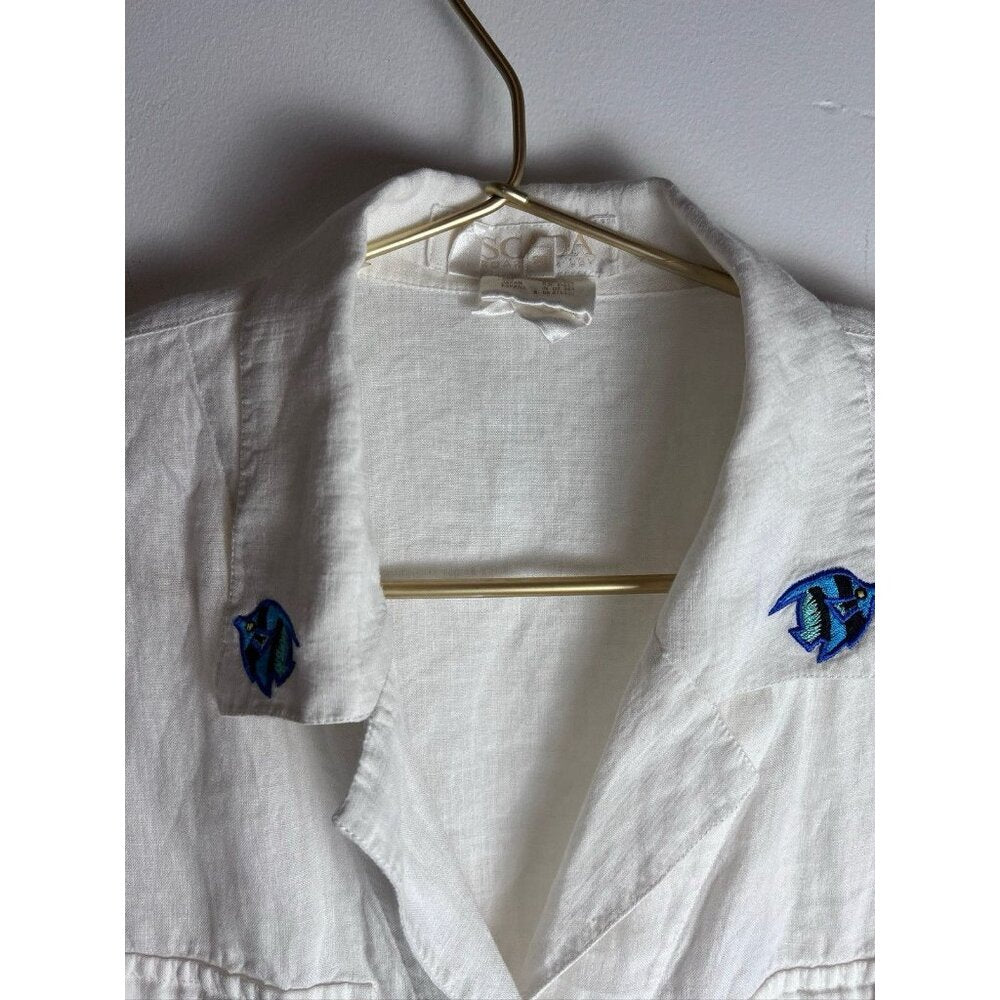 Vintage Escada Margaretha Ley Linen Fish Button Down Blouse