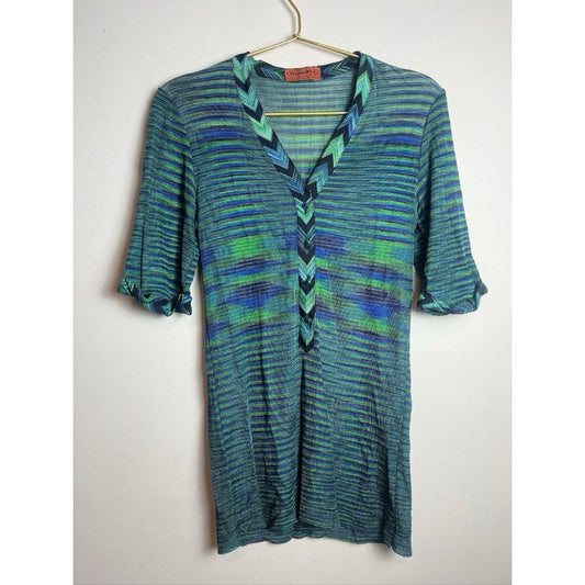 Missoni Wave Stripe Jacquard Knit Shirt Green Short sleeve