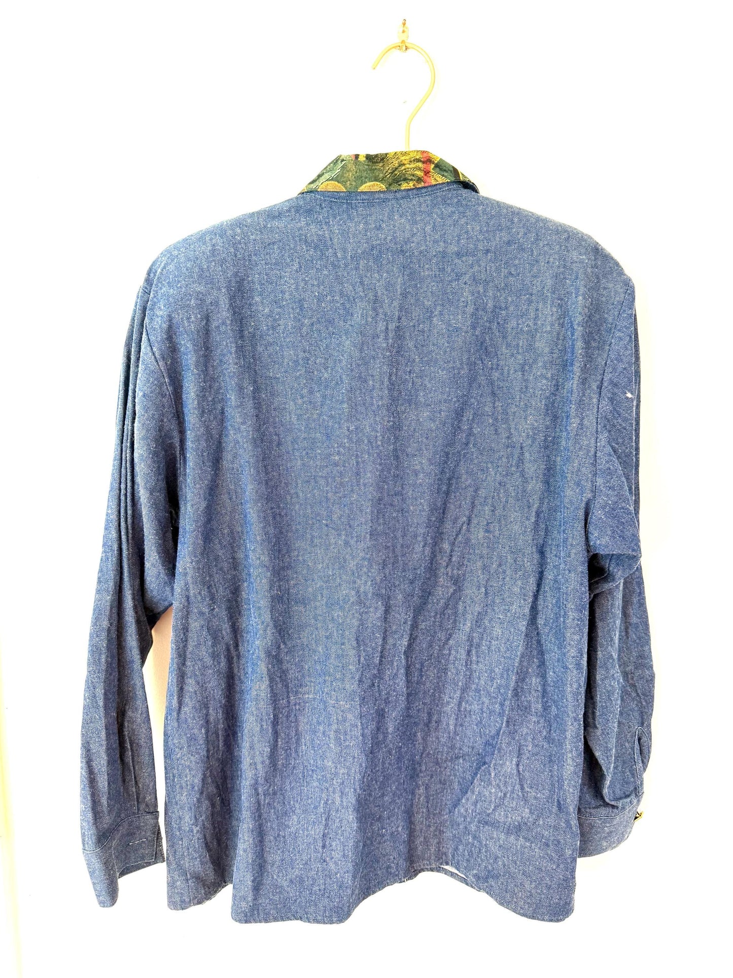 Vintage denim western USA info button down small 90s
