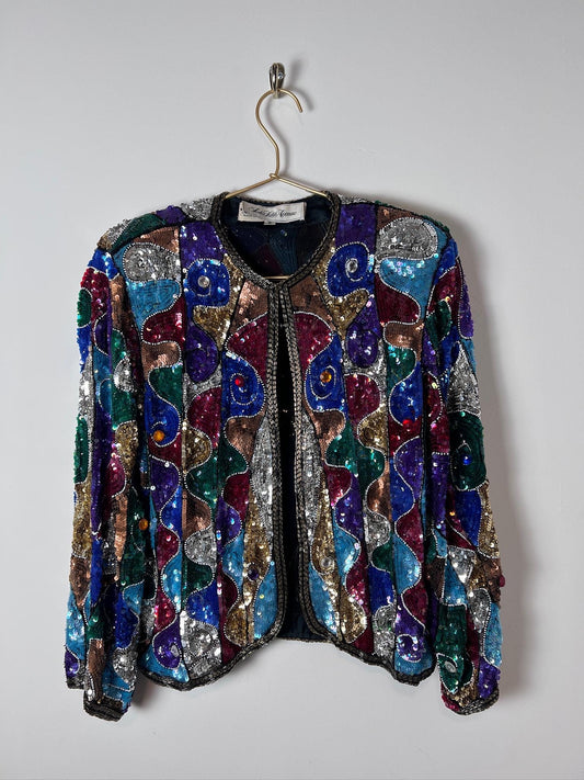 Vintage Saks Fifth Avenue Multicolor Sequin Rainbow Jacket Judith Creations