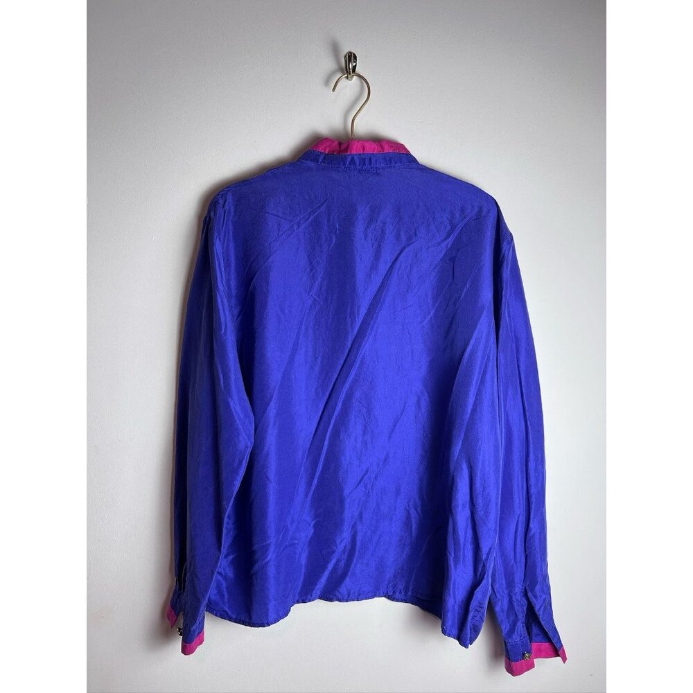 Vintage Purple Pink Tess Silk Button Down Blouse