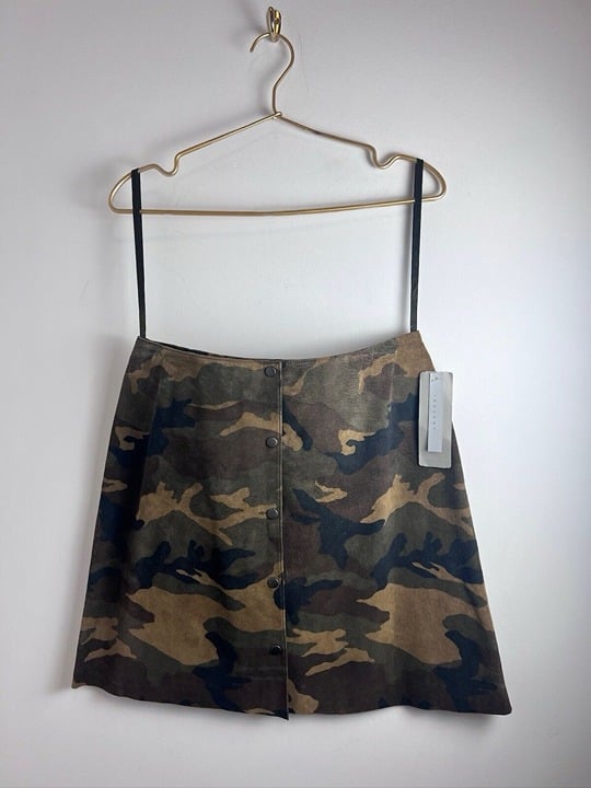 Vintage Camouflage Snap Front Mini Skirt 100% Suede Leather NWT