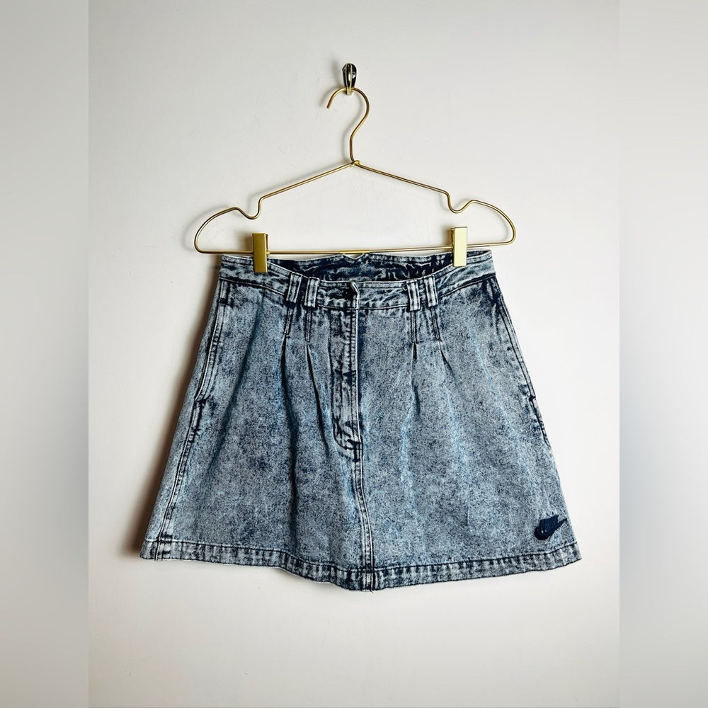 Vintage 80s NIKE Challenge Court Jean Skirt blue acid wash pockets