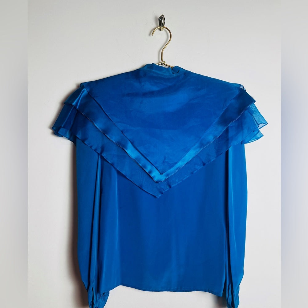 Vintage The Silk Farm royal blue cape silk blouse 4