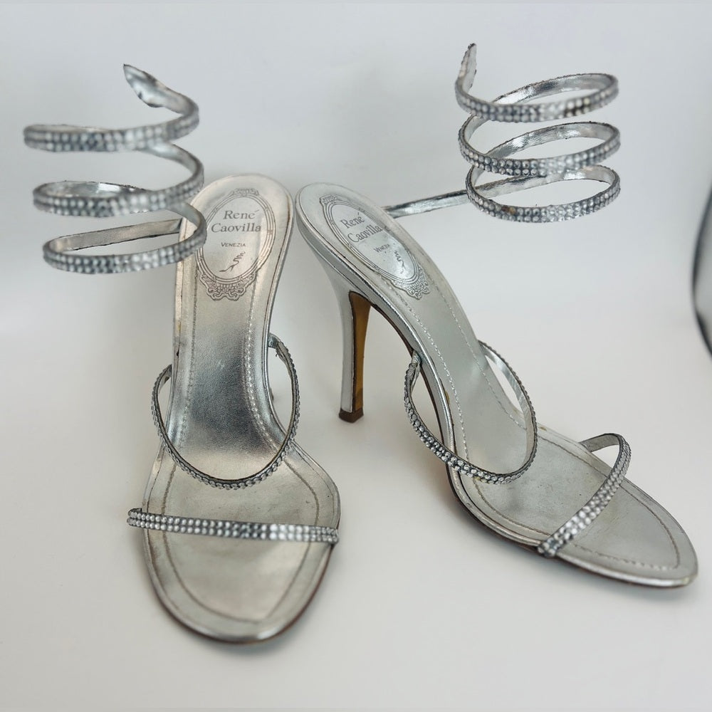 Rene Caovilla Silver crystal sandals Stiletto