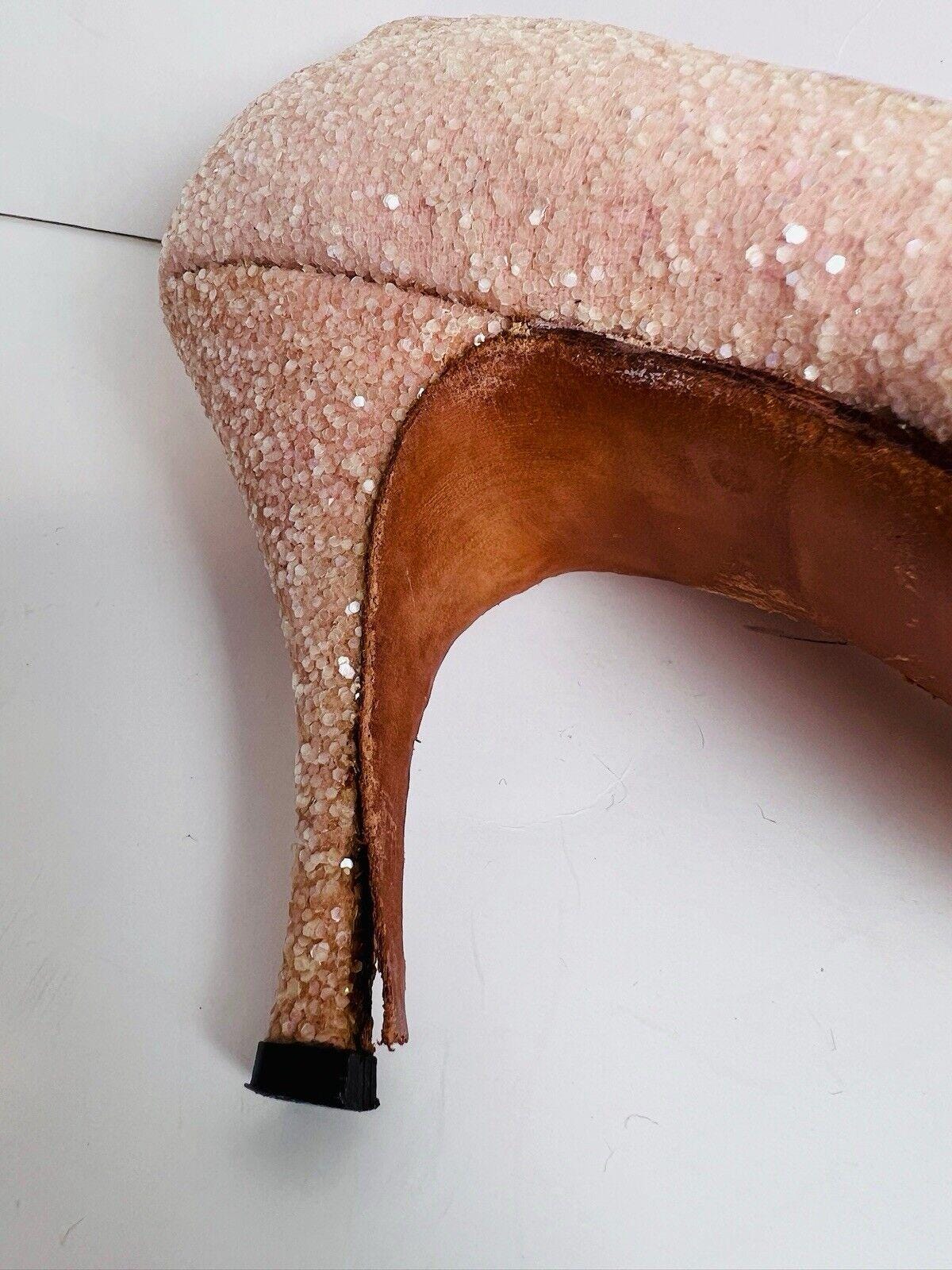 Vintage Schiaparelli Light Pink Glitter Heels 9B Stiletto