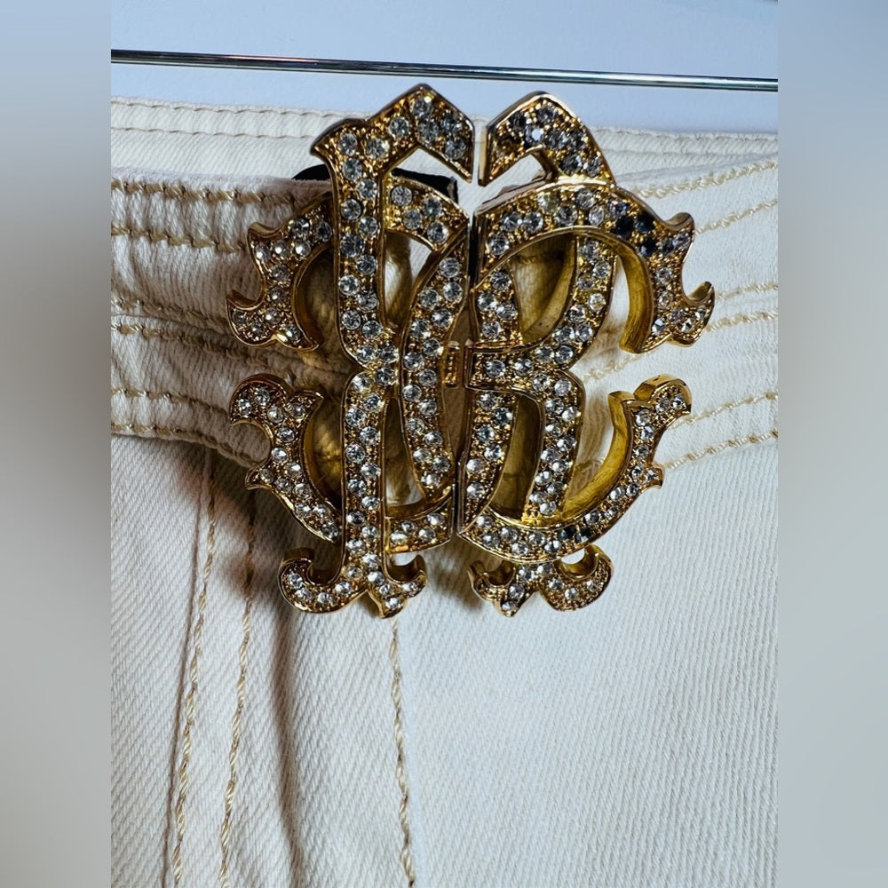 Vintage Roberto Cavalli White Jeans with Signature Belt